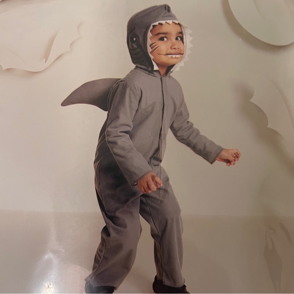 Kids Gray Shark Costume Hoodie Jumpsuit